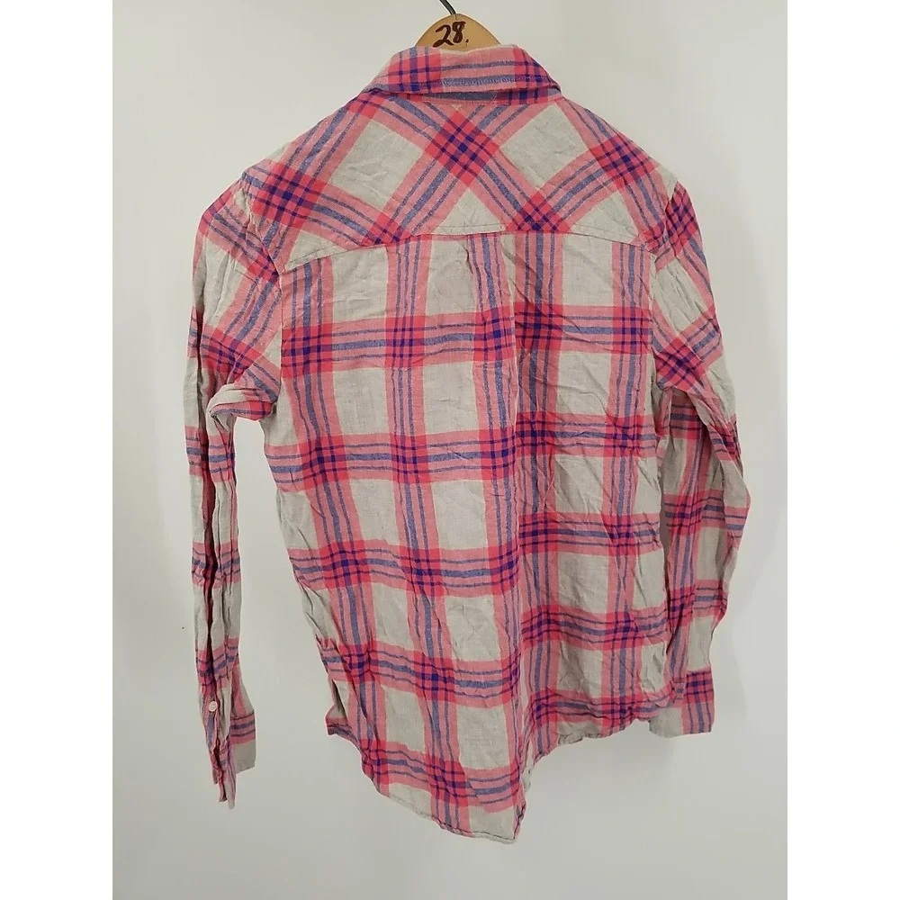 J. Crew Womens Boy Fit Plaid Button Up Shirt Small Long Sleeve Pink Gray